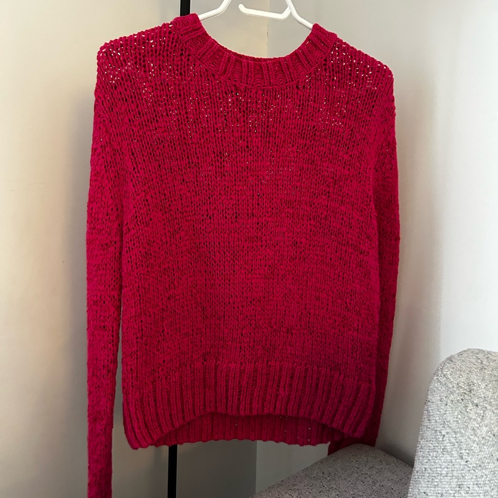 Zara Hot Pink Textured Knit Sweater Crew Neck – Size L - Picture 3 of 5